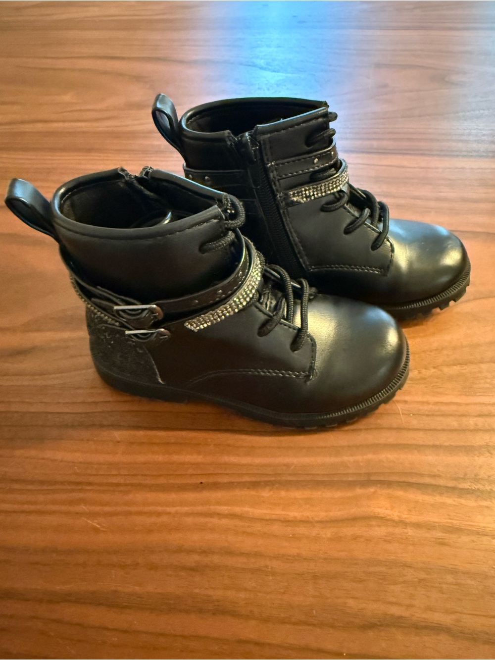 Mix No. 6 Lil Carly Girls Combat Boots Black Rhinestone Glitter Size 10M